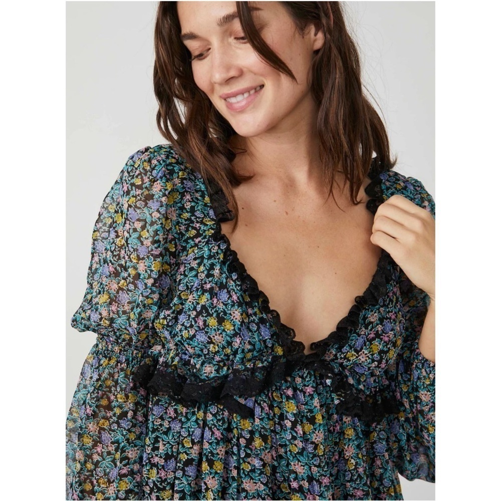 FREE PEOPLE Floral Pennie Mini Babydoll Dress - Picture 4 of 10